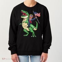 T Rex Dinosaur With Trump Gift American Flag For Patriot Gift Women's Sweatshirt thumb 0