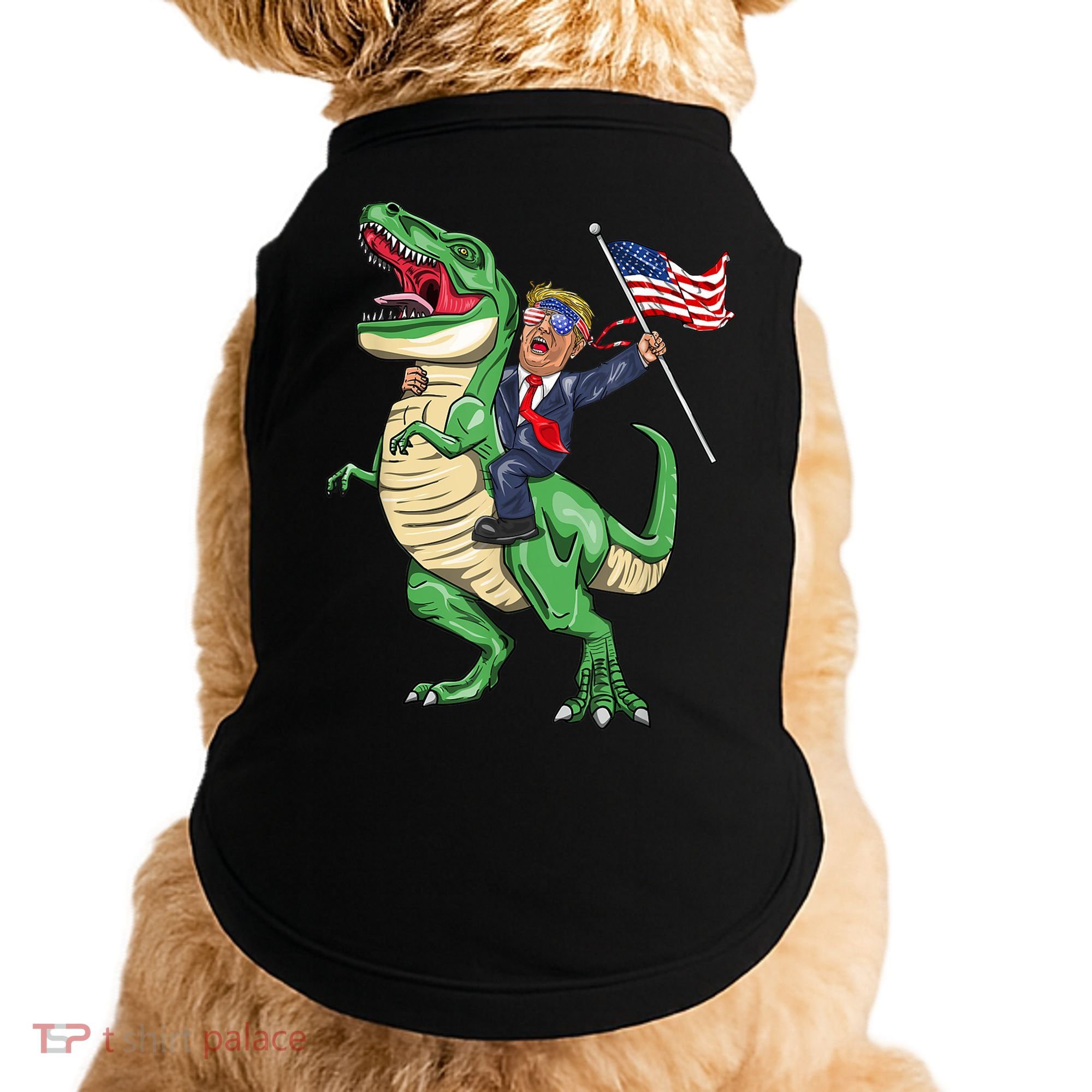 T Rex Dinosaur With Trump Gift American Flag For Patriot Gift Doggie Tank