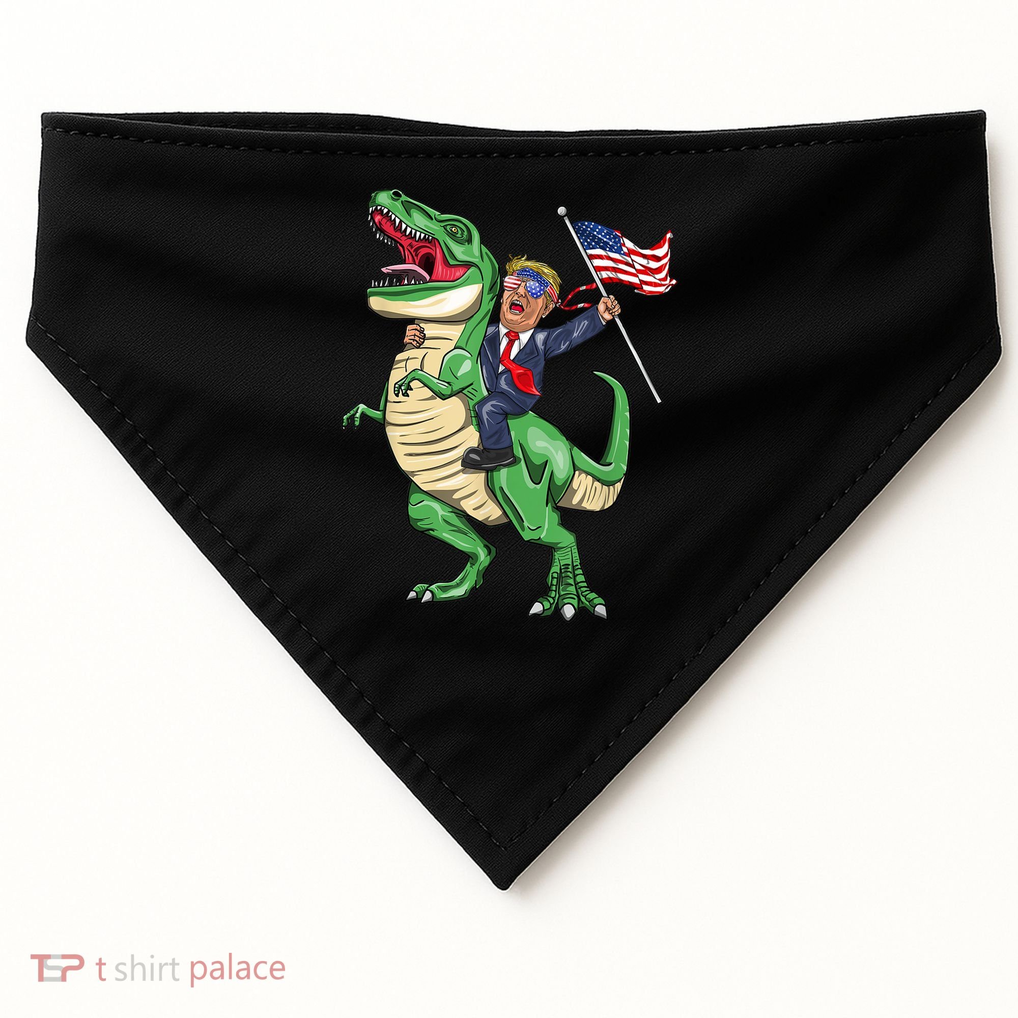 T Rex Dinosaur With Trump Gift American Flag For Patriot Gift USA-Made Doggie Bandana