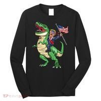 T Rex Dinosaur With Trump Gift American Flag For Patriot Gift Long Sleeve Shirt thumb 0