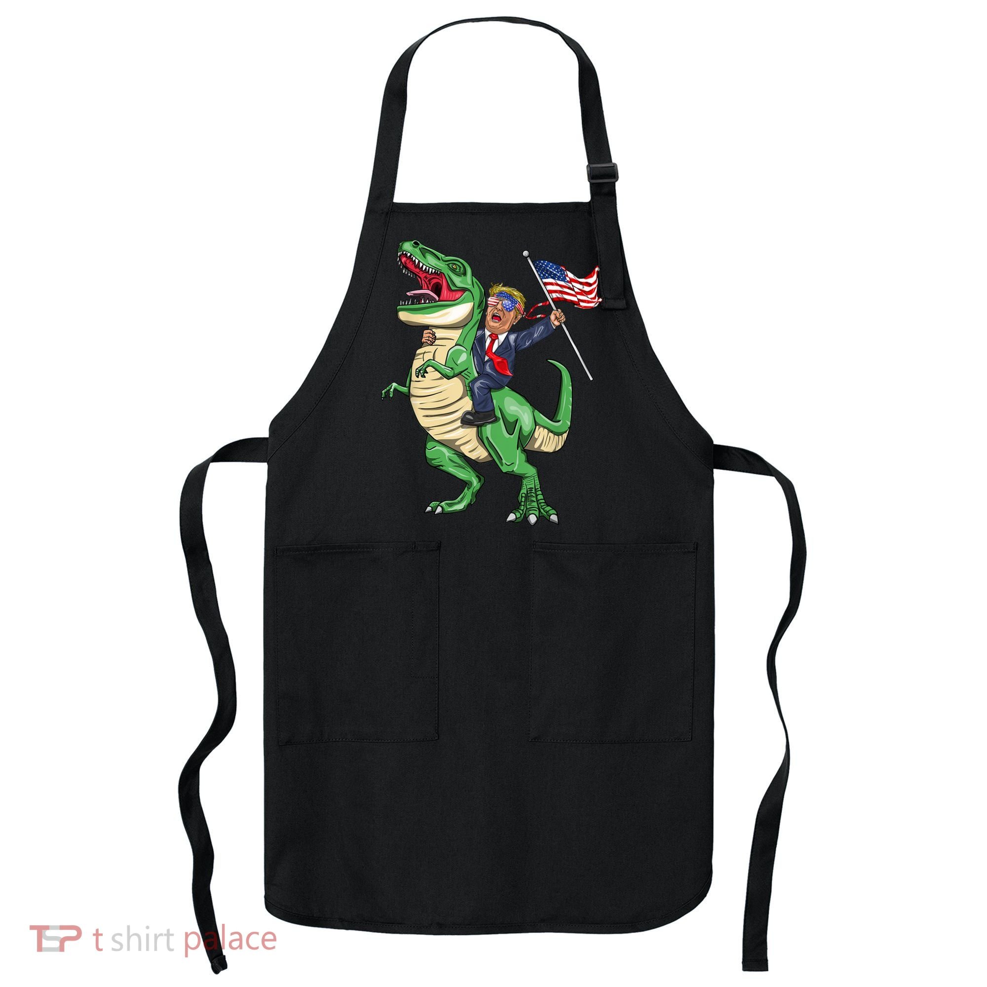 T Rex Dinosaur With Trump Gift American Flag For Patriot Gift Apron
