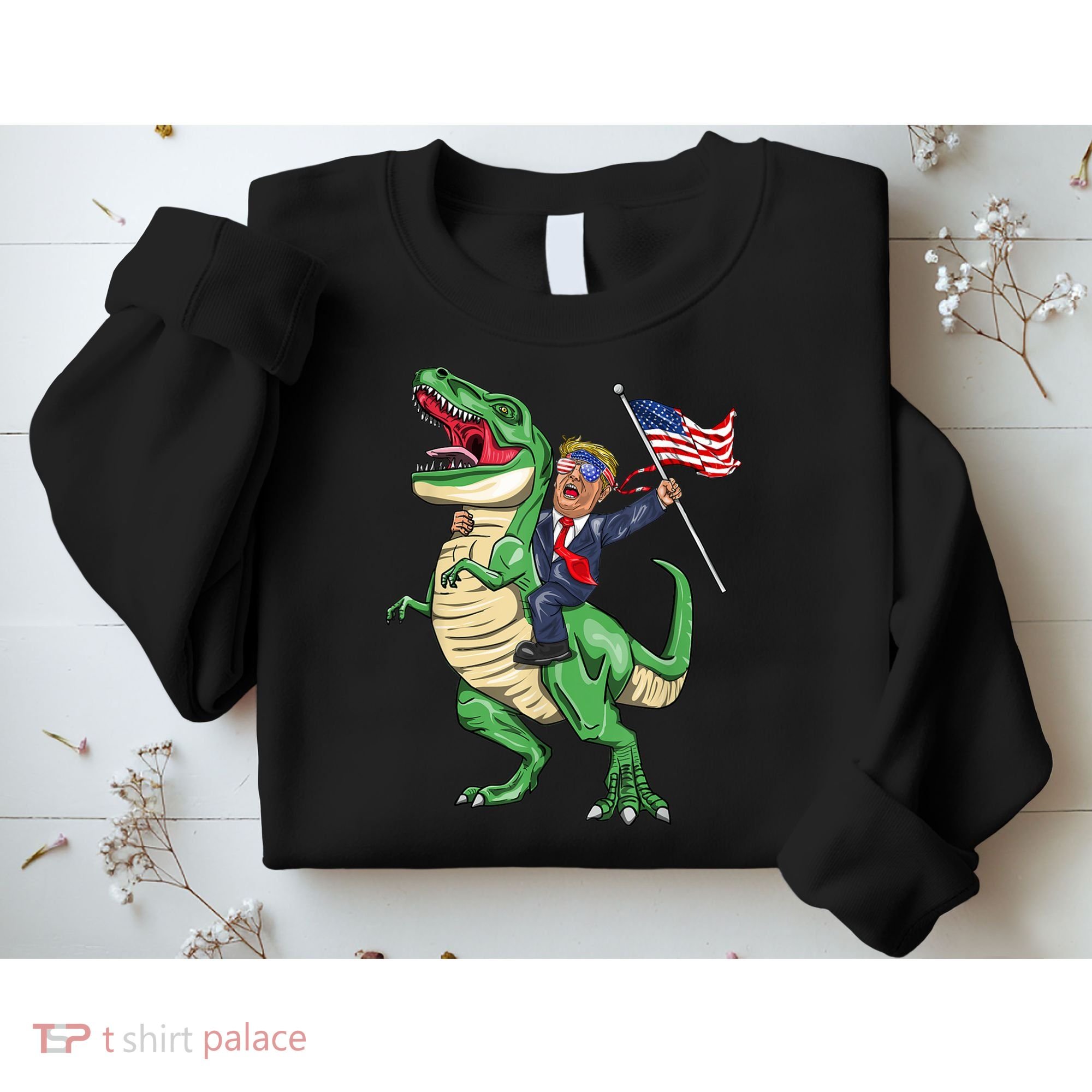 T Rex Dinosaur With Trump Gift American Flag For Patriot Gift Sweatshirt