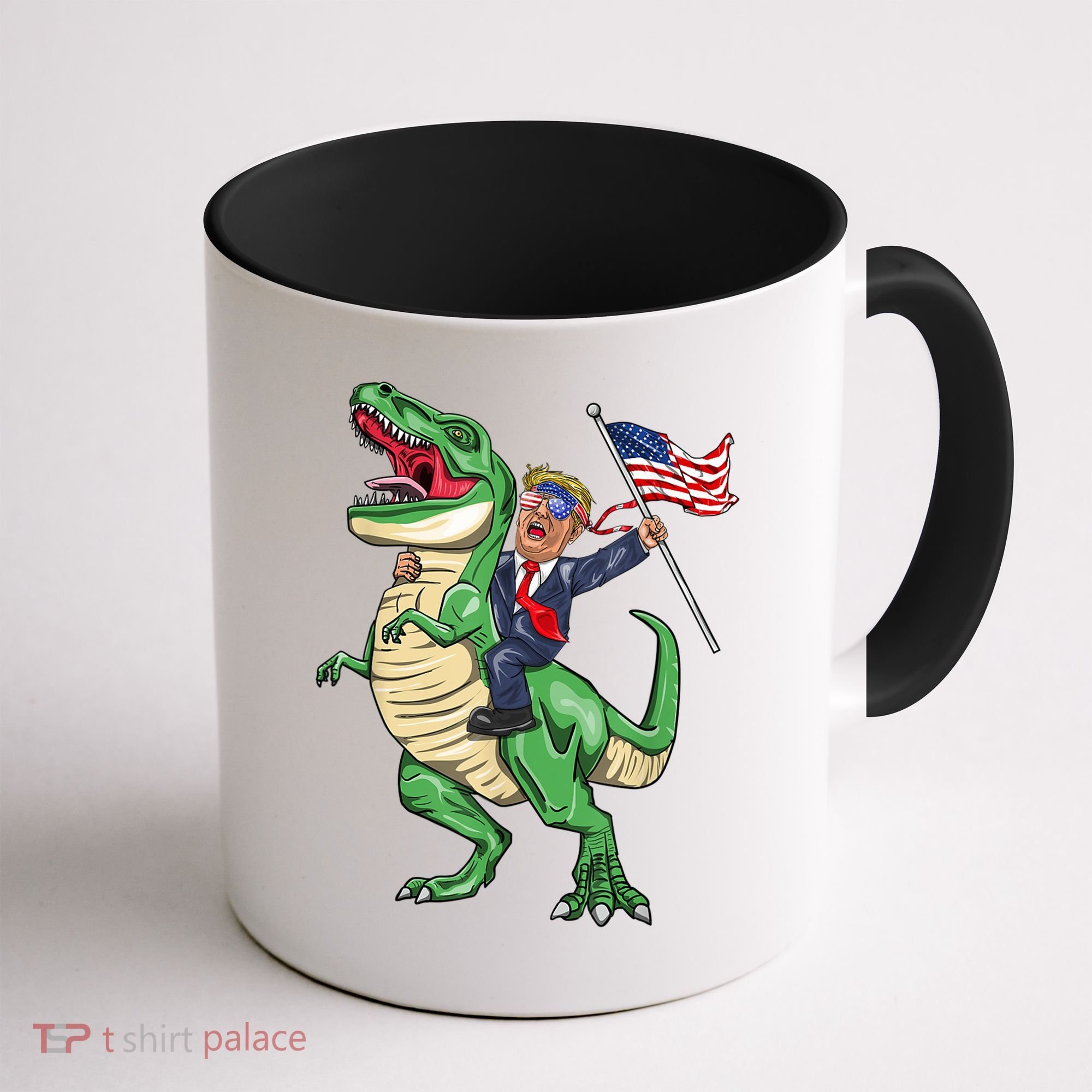 T Rex Dinosaur With Trump Gift American Flag For Patriot Gift Coffee Mug