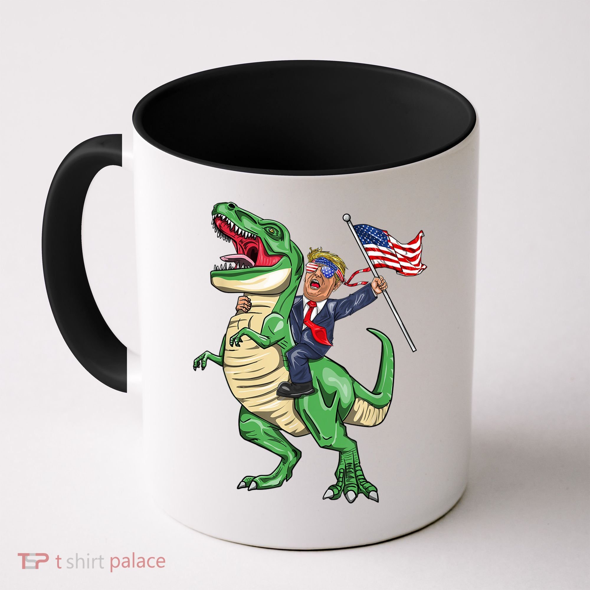 T Rex Dinosaur With Trump Gift American Flag For Patriot Gift Coffee Mug