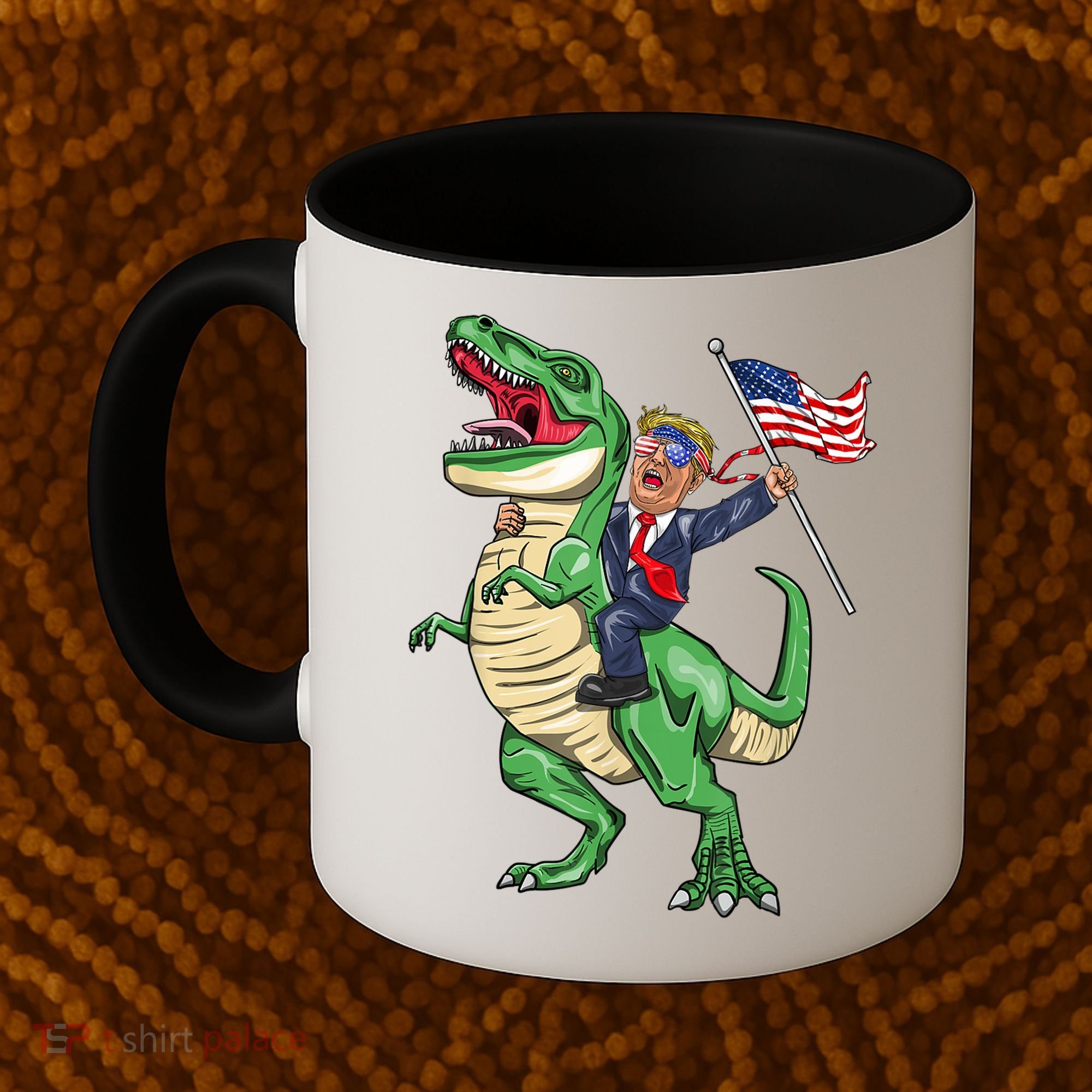T Rex Dinosaur With Trump Gift American Flag For Patriot Gift Coffee Mug