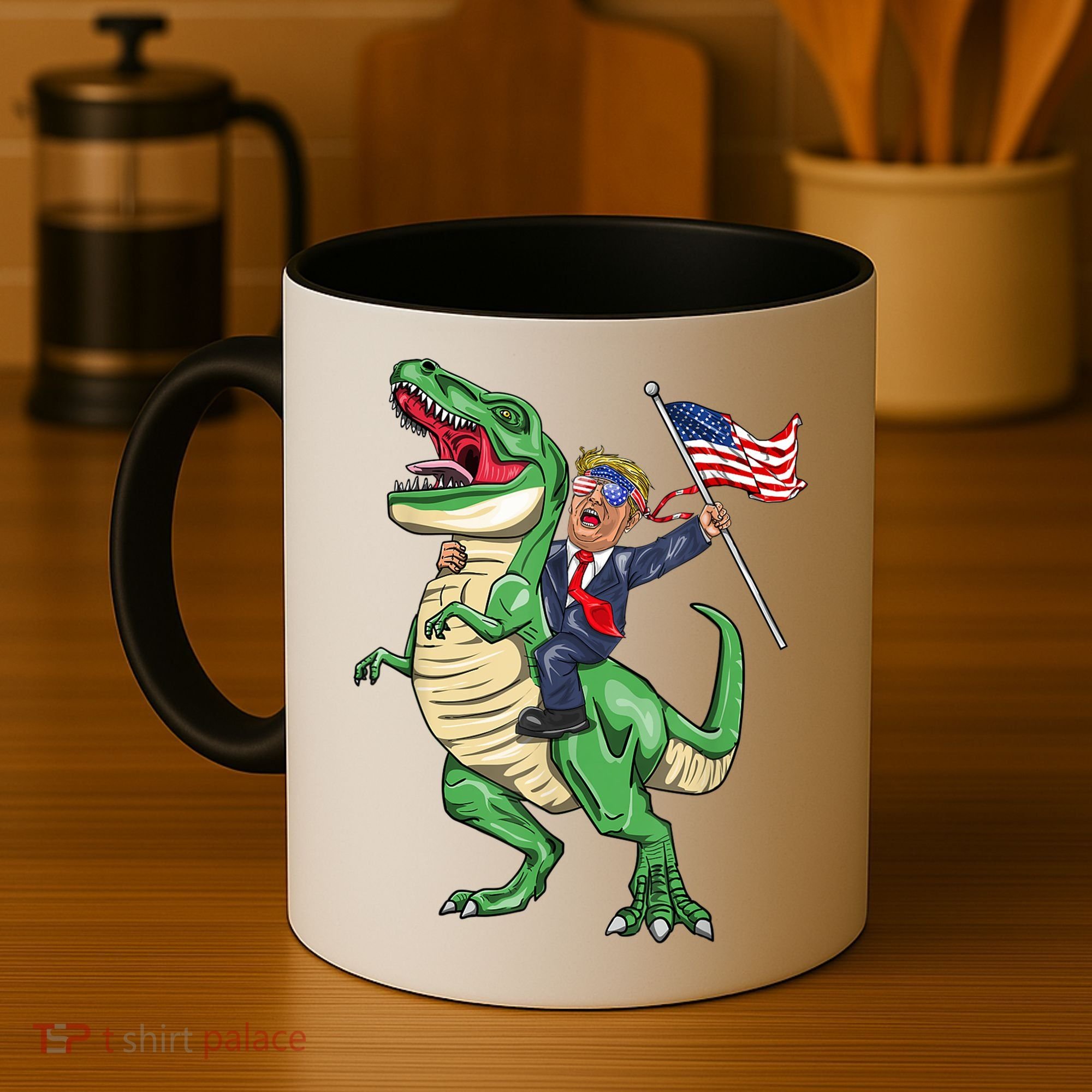 T Rex Dinosaur With Trump Gift American Flag For Patriot Gift Coffee Mug