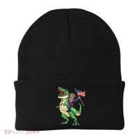 T Rex Dinosaur With Trump Gift American Flag For Patriot Gift Beanie thumb 0