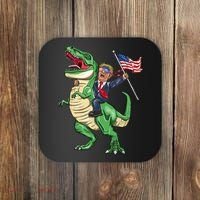 T Rex Dinosaur With Trump Gift American Flag For Patriot Gift Coaster thumb 0