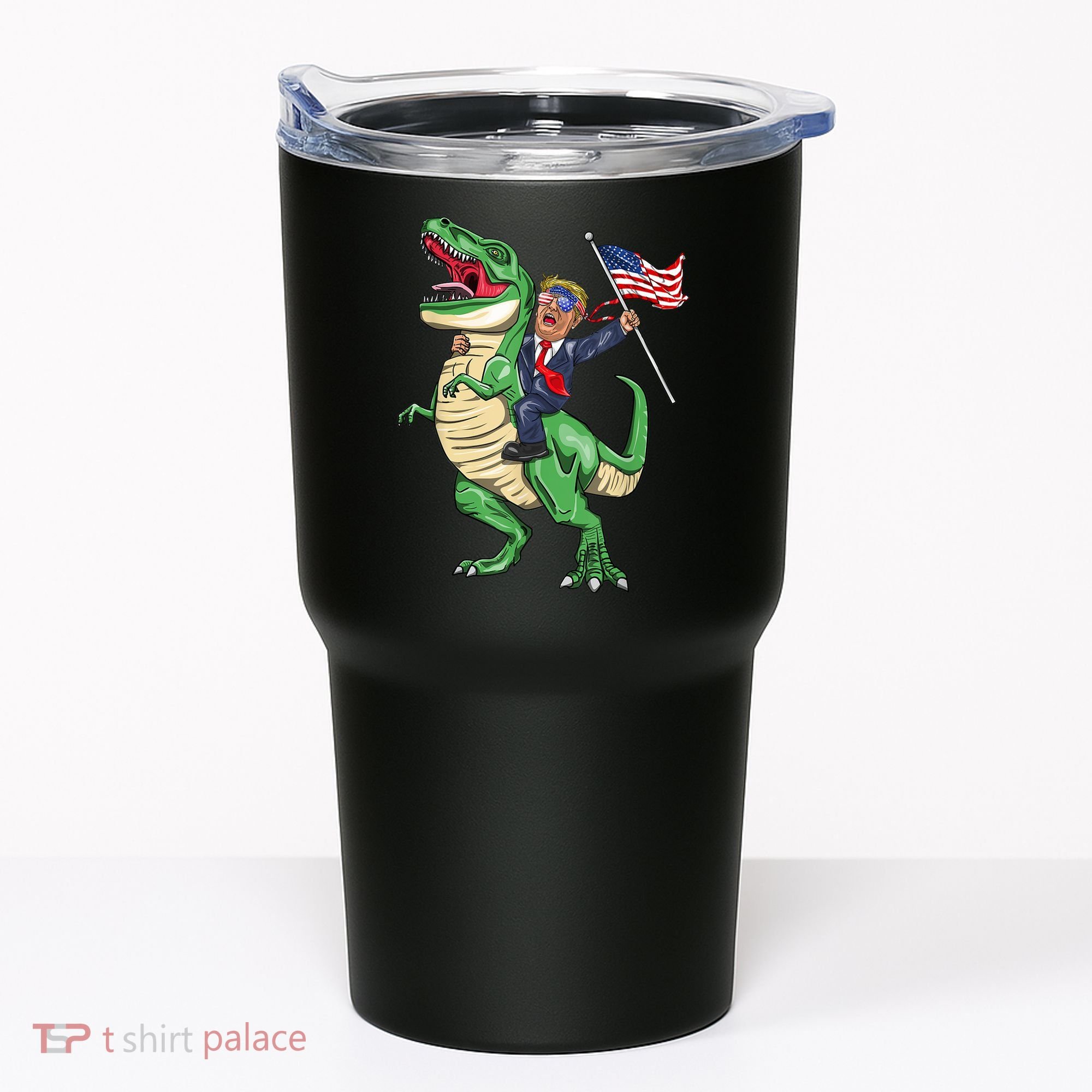 T Rex Dinosaur With Trump Gift American Flag For Patriot Gift Tumbler