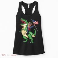 T Rex Dinosaur With Trump Gift American Flag For Patriot Gift Women's Tank Top thumb 0