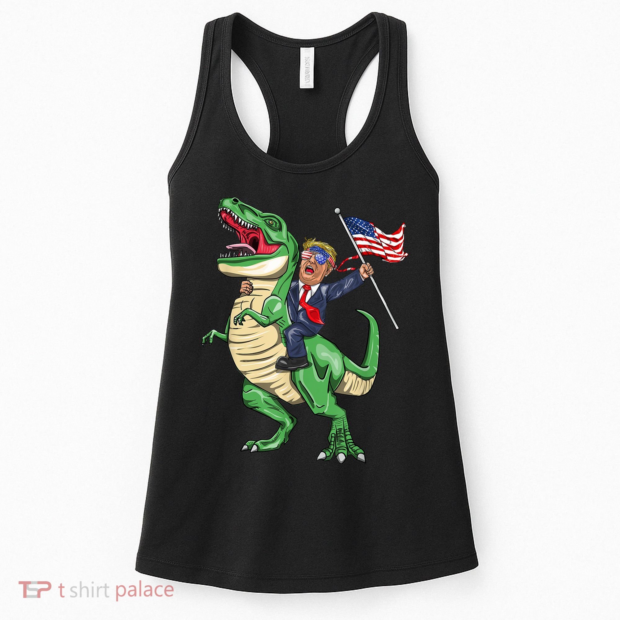 T Rex Dinosaur With Trump Gift American Flag For Patriot Gift Women's Tank Top
