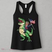 T Rex Dinosaur With Trump Gift American Flag For Patriot Gift Women's Tank Top thumb 3