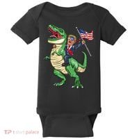 T Rex Dinosaur With Trump Gift American Flag For Patriot Gift Baby Bodysuit thumb 0