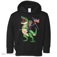 T Rex Dinosaur With Trump Gift American Flag For Patriot Gift Toddler Hoodie thumb 0