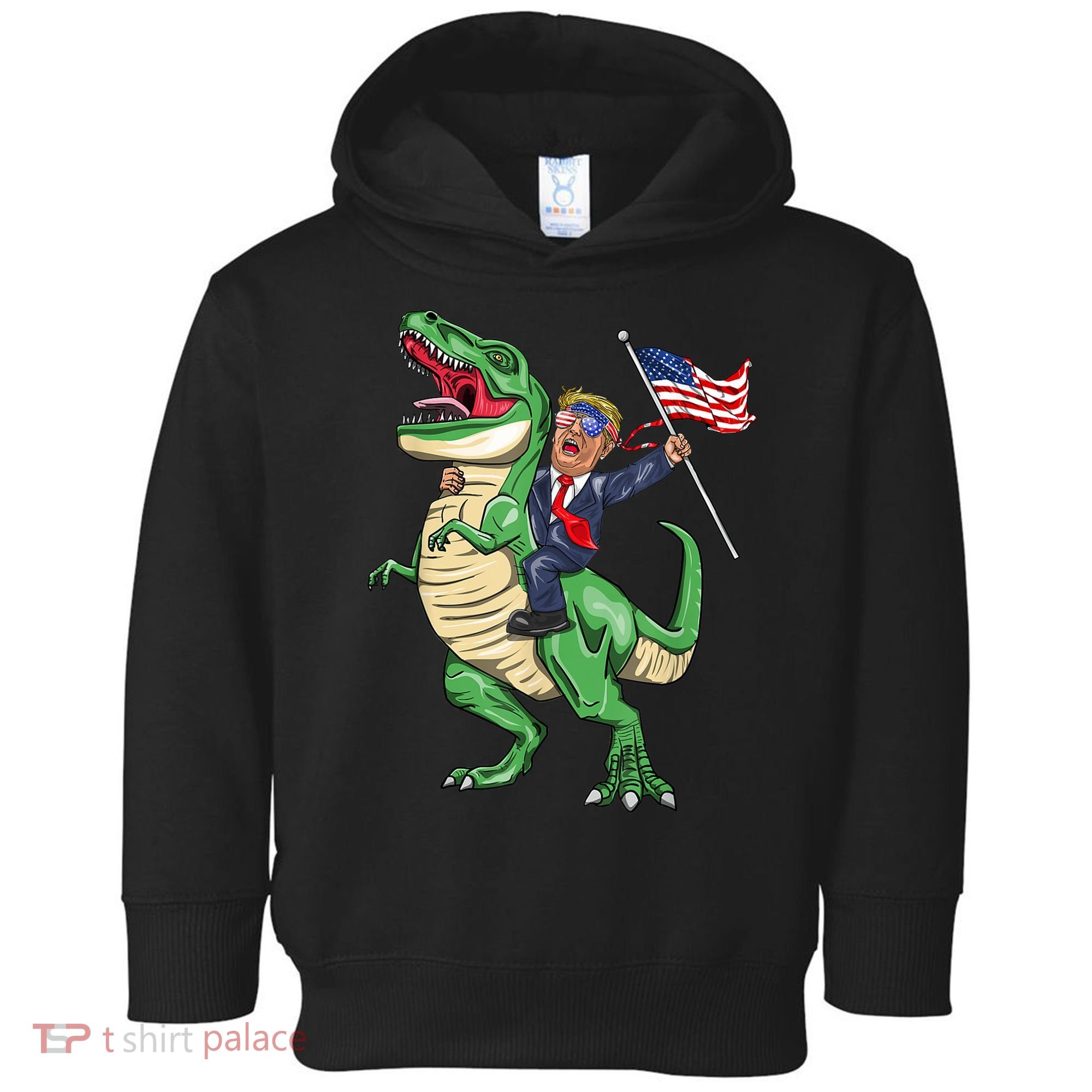 T Rex Dinosaur With Trump Gift American Flag For Patriot Gift Toddler Hoodie
