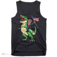 T Rex Dinosaur With Trump Gift American Flag For Patriot Gift Tank Top thumb 0