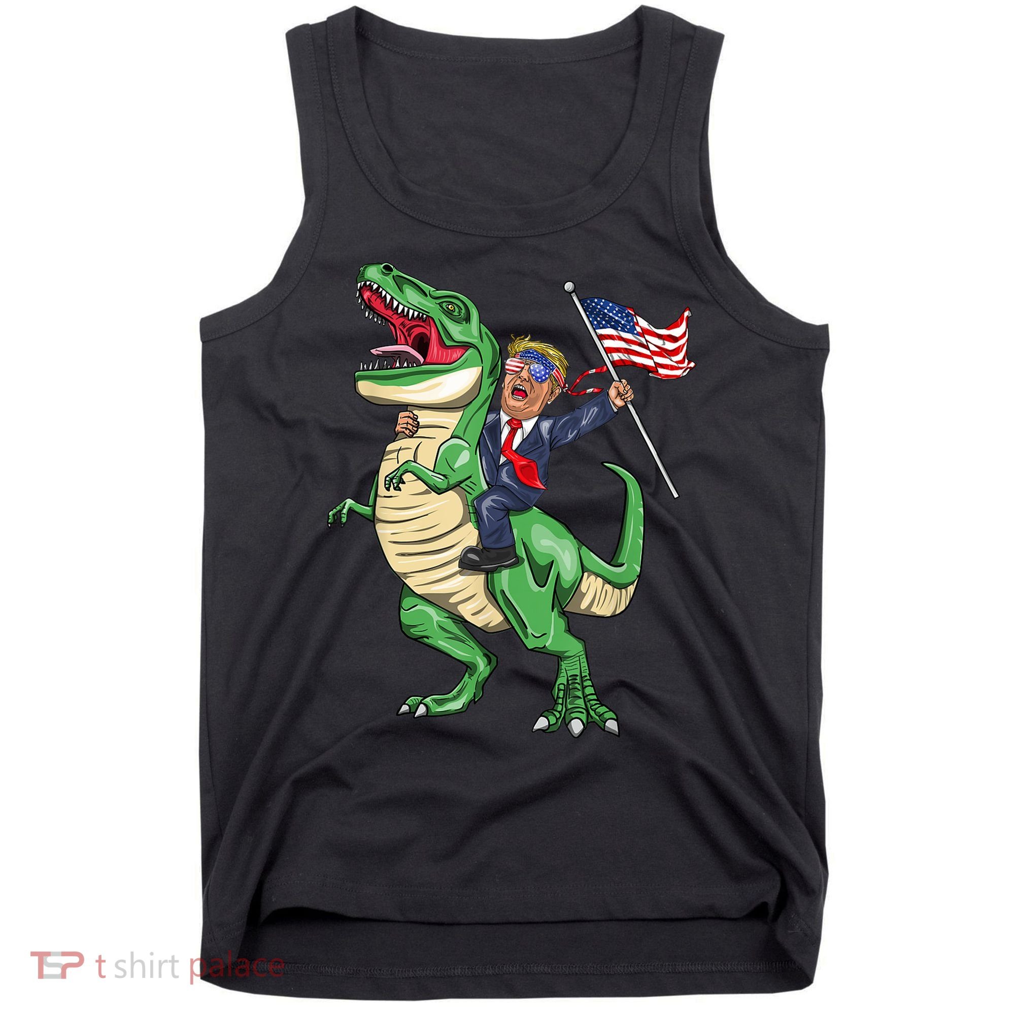 T Rex Dinosaur With Trump Gift American Flag For Patriot Gift Tank Top