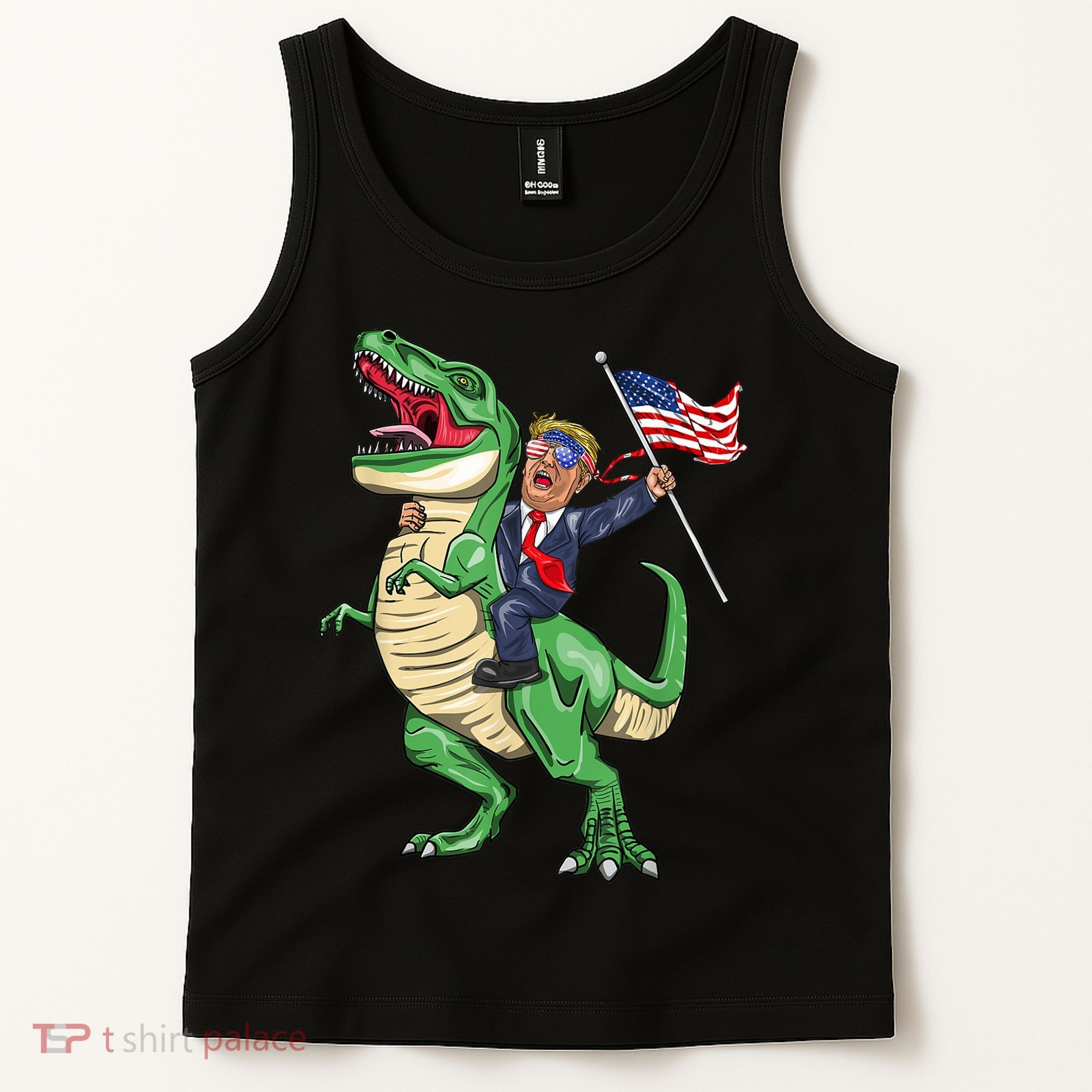 T Rex Dinosaur With Trump Gift American Flag For Patriot Gift Tank Top