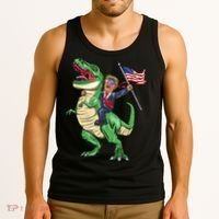 T Rex Dinosaur With Trump Gift American Flag For Patriot Gift Tank Top thumb 3