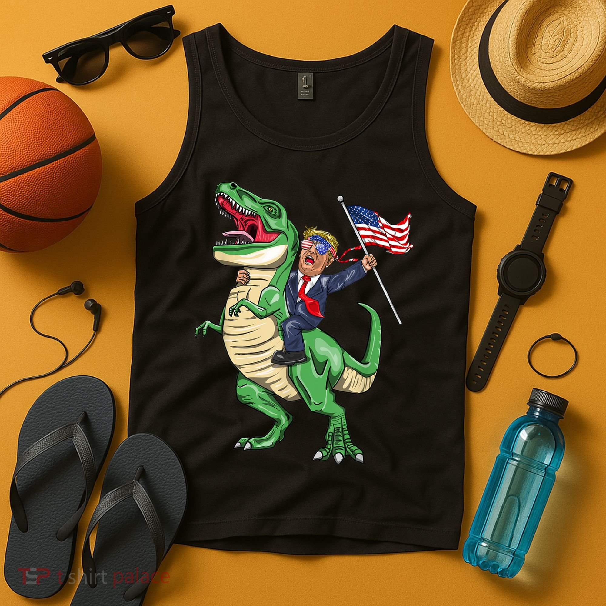 T Rex Dinosaur With Trump Gift American Flag For Patriot Gift Tank Top