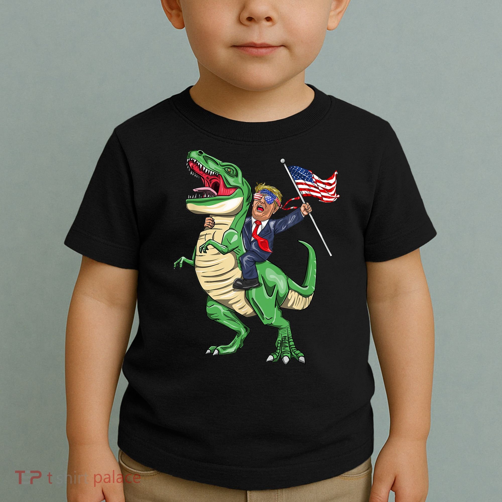 T Rex Dinosaur With Trump Gift American Flag For Patriot Gift Toddler T-Shirt