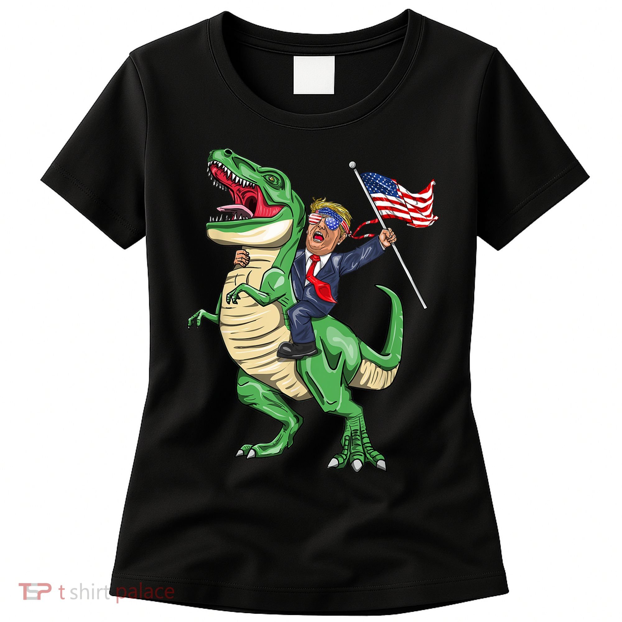 T Rex Dinosaur With Trump Gift American Flag For Patriot Gift Women's T-Shirt