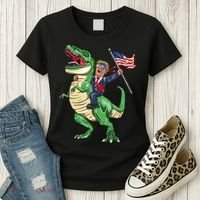 T Rex Dinosaur With Trump Gift American Flag For Patriot Gift Women's T-Shirt thumb 3