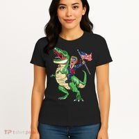 T Rex Dinosaur With Trump Gift American Flag For Patriot Gift Women's T-Shirt thumb 4
