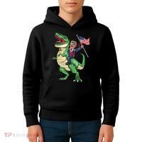 T Rex Dinosaur With Trump Gift American Flag For Patriot Gift Kids Hoodie thumb 4