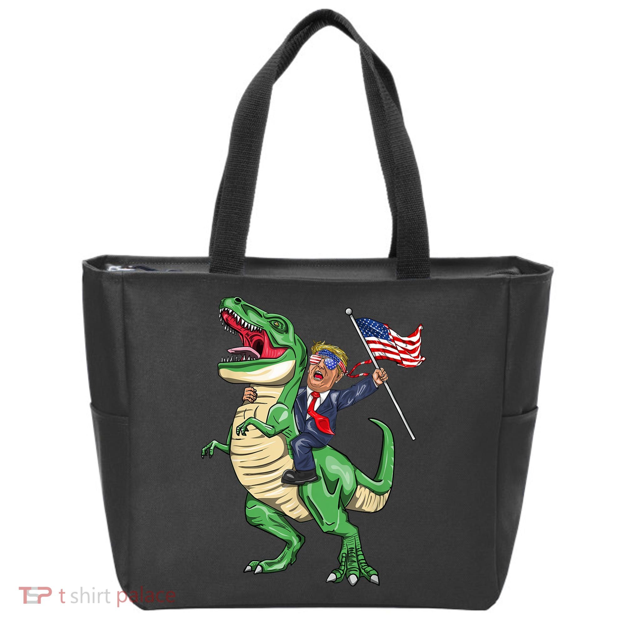 T Rex Dinosaur With Trump Gift American Flag For Patriot Gift Tote Bag