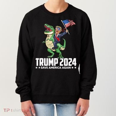 Trump Riding Dinosaur Save America Again Women's Sweatshirt