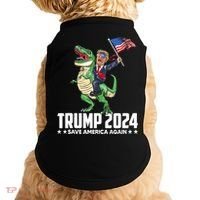 Trump Riding Dinosaur Save America Again Doggie Tank thumb 0