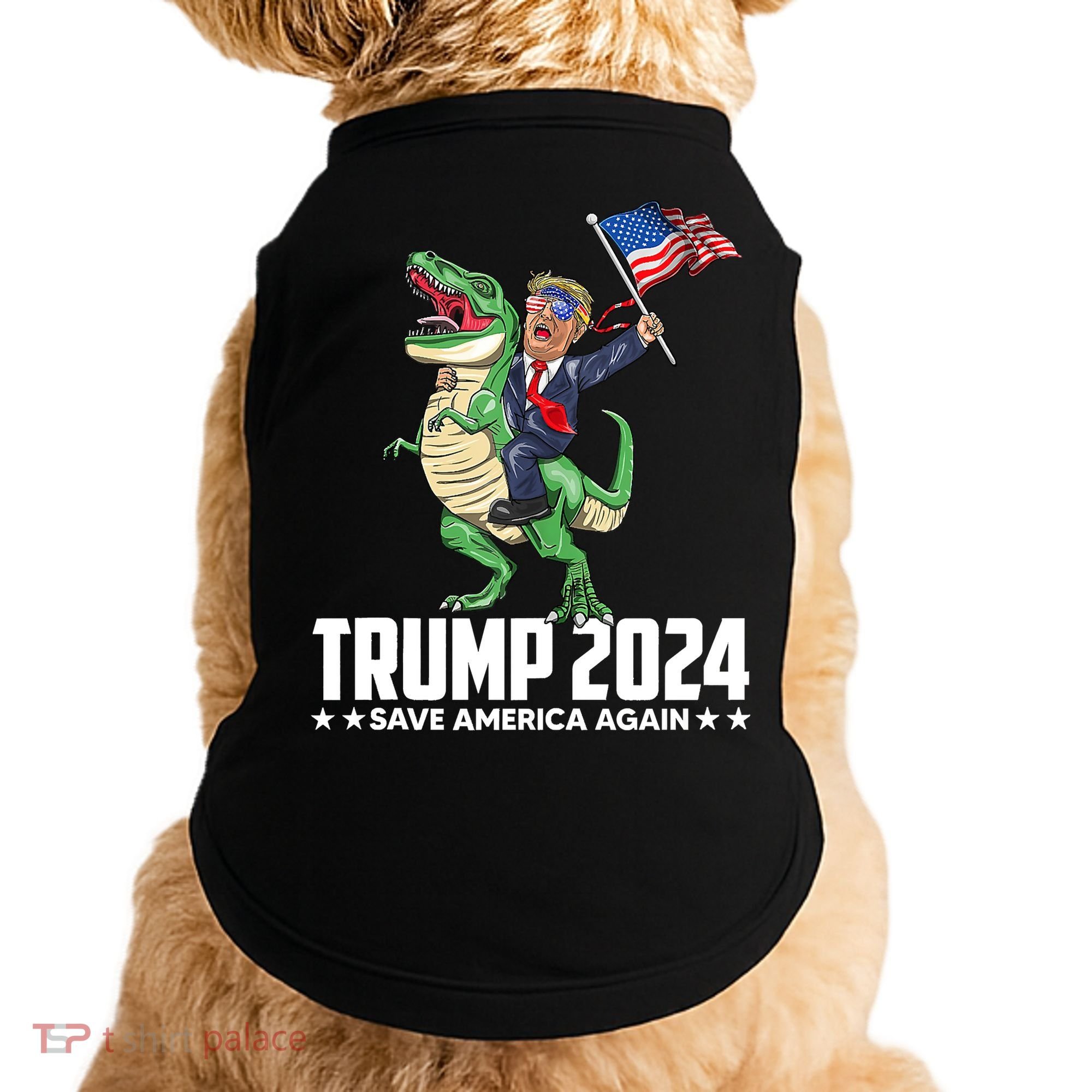 Trump Riding Dinosaur Save America Again Doggie Tank