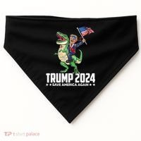 Trump Riding Dinosaur Save America Again USA-Made Doggie Bandana thumb 0