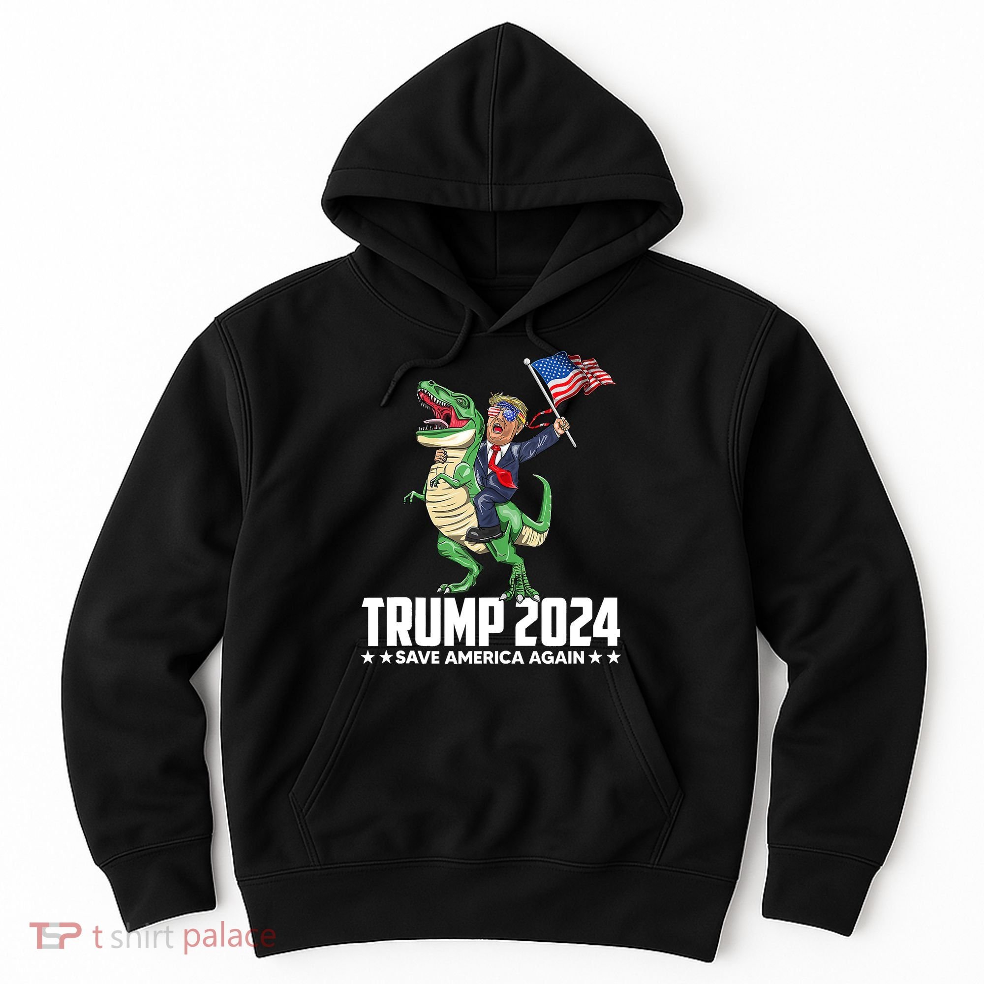 Trump Riding Dinosaur Save America Again Hoodie