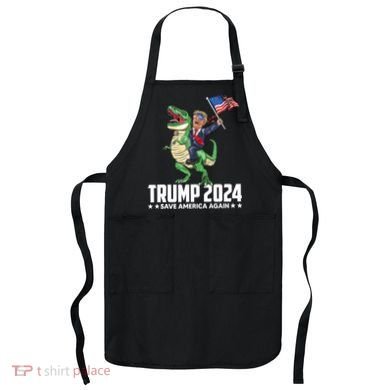 Trump Riding Dinosaur Save America Again Apron