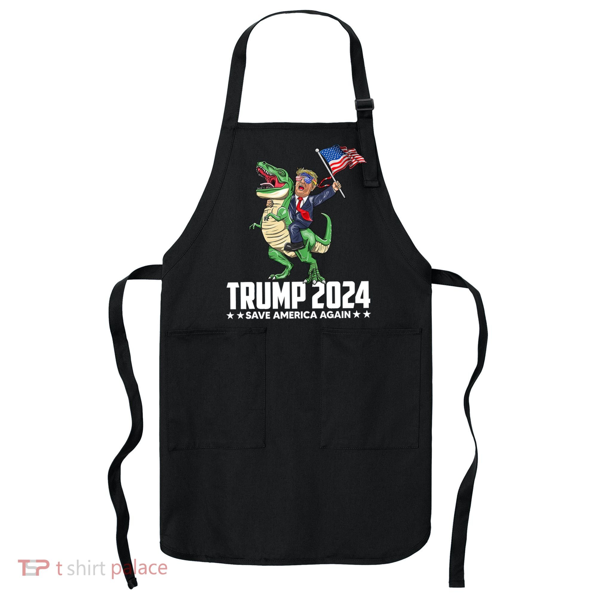 Trump Riding Dinosaur Save America Again Apron