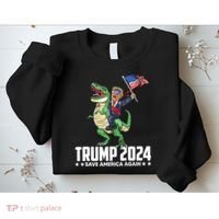Trump Riding Dinosaur Save America Again Sweatshirt thumb 2