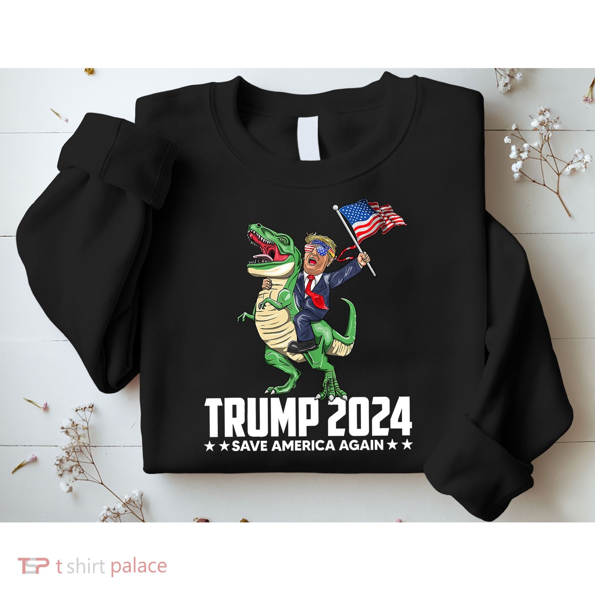 Trump Riding Dinosaur Save America Again Sweatshirt