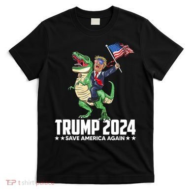 Trump Riding Dinosaur Save America Again T-Shirt