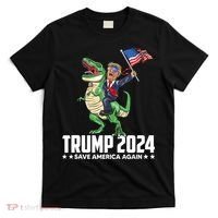 Trump Riding Dinosaur Save America Again T-Shirt thumb 0