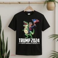 Trump Riding Dinosaur Save America Again T-Shirt thumb 2