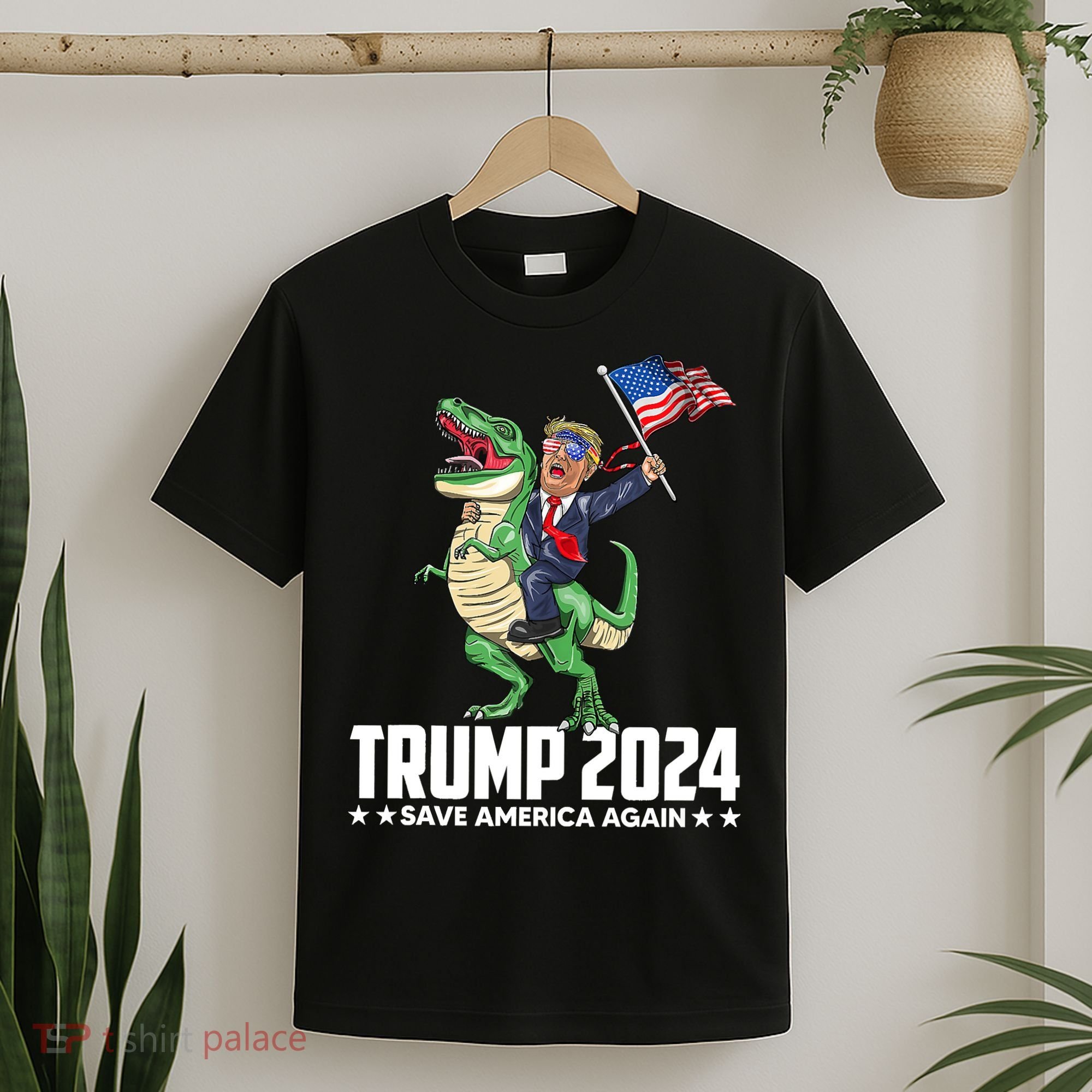 Trump Riding Dinosaur Save America Again T-Shirt
