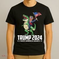 Trump Riding Dinosaur Save America Again T-Shirt thumb 3
