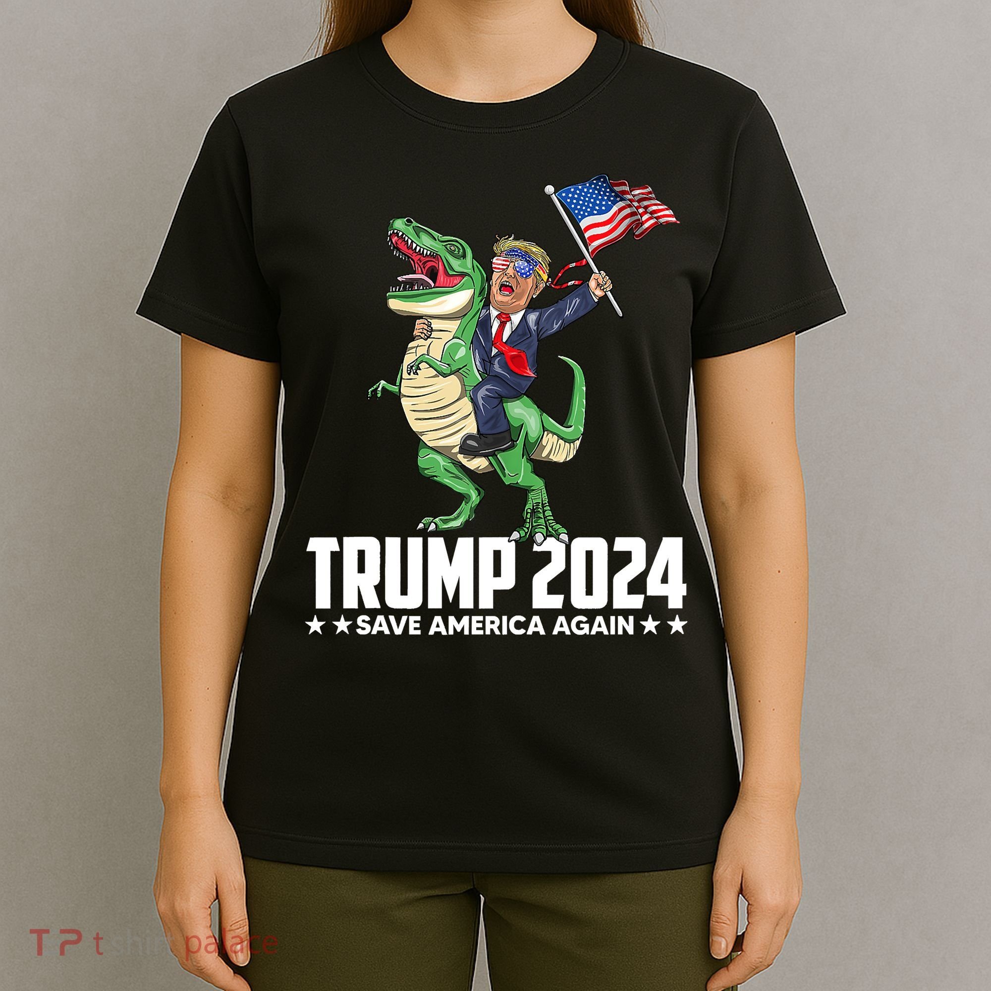 Trump Riding Dinosaur Save America Again T-Shirt