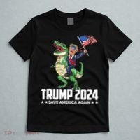 Trump Riding Dinosaur Save America Again T-Shirt thumb 5