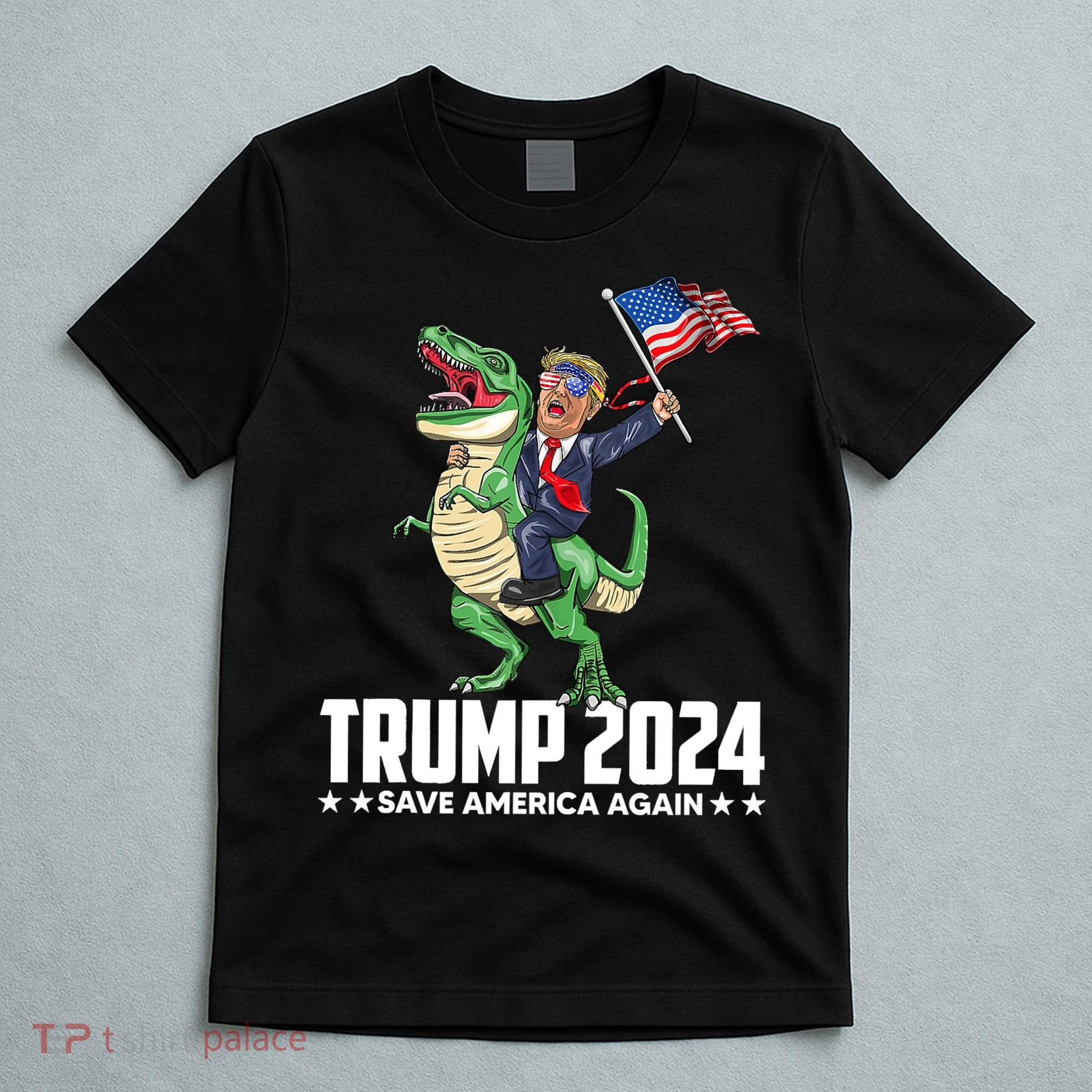 Trump Riding Dinosaur Save America Again T-Shirt
