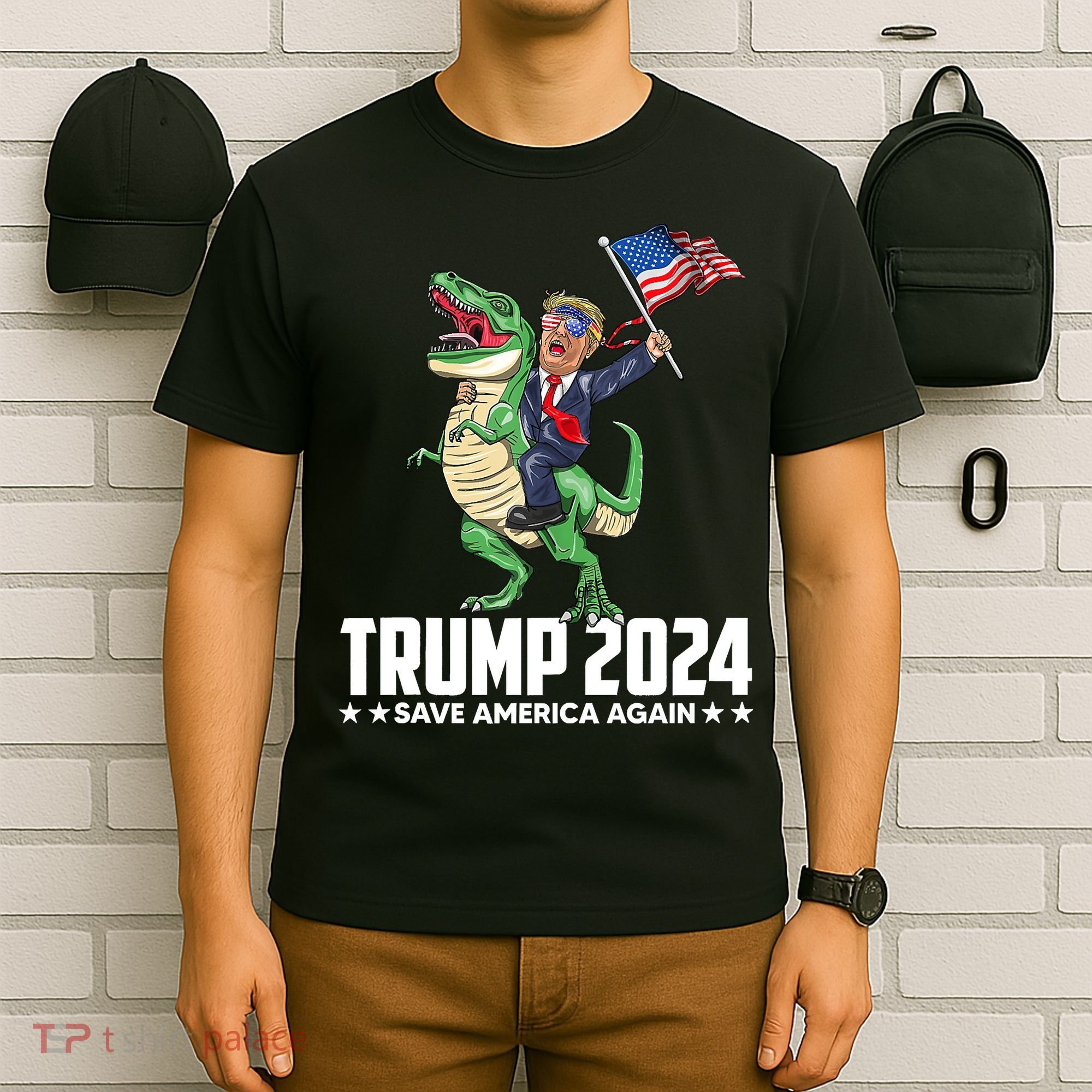 Trump Riding Dinosaur Save America Again T-Shirt