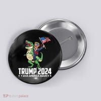 Trump Riding Dinosaur Save America Again Button thumb 0