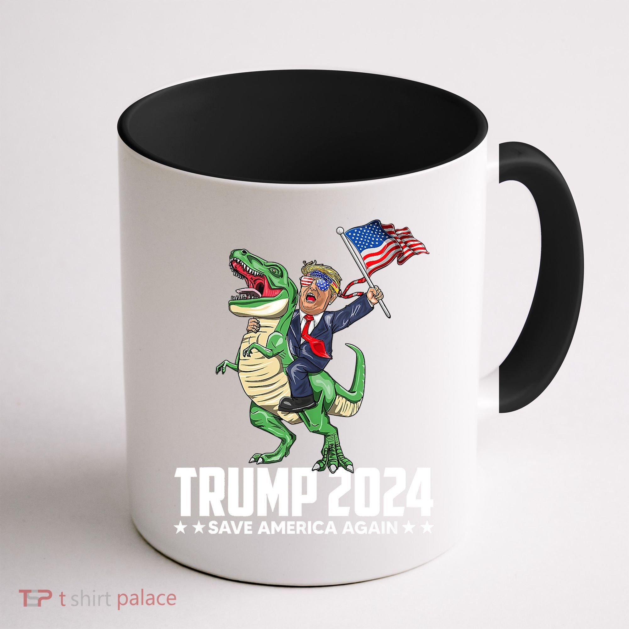 Trump Riding Dinosaur Save America Again Coffee Mug
